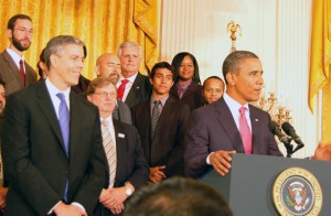 Commissioner at White House Kentucky Education Commissioner Terry Holliday joined President Barack Obama and U.S. Education Secretary Arne Duncan in Washington, D.C. for the announcement of flexibility under the federal No Child Left Behind (NCLB) Act. Photo submitted, Sept. 23, 1011
