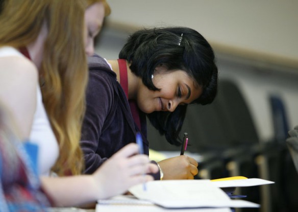 GSA 10 Layfayette High School (Fayette County) junior Smruti Patil works on her poetry during the Governor's School for the Arts. Photo by Amy Wallot, July 6, 2012