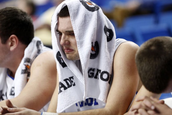 A Graves County High School player reacts to losing to Hopkinsville High School (Christian County) 50-34. Photo by Amy Wallot, March 8, 2013
