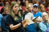 Gay Adelmann, a member of the Jefferson County Public Schools PTA, speaks during the Education Town Hall Meeting at Seneca High School (Jefferson County). Photo by Bobby Ellis, April 21, 2016
