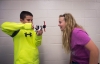 Cole Super, a 5th-grader at Thornwilde Elementary (Boone County) uses a LEGO fan to blow air onto Maddie Ketron, also a 5th-grader at Thornwilde. Photo By Bobby Ellis, April 23, 2016