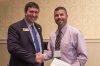 Education Commissioner Stephen Pruitt, left, congratulated math teacher Jaxon Grover of Franklin-Simpson High School. The school was recognized at the Continuous Improvement Summit in Lexington for a best practice. Photo by Bobby Ellis, Sept. 20, 2016