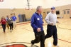 Teachers try running with a tethered partner, like visually impaired athletes do, during the Adaptive Sports and Curriculum for Physical Education professional development. Photo by Amy Wallot, Feb. 25, 2015