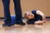 Paralympic athlete Amanda Dennis demonstrates blocking techniques for goalball. Photo by Amy Wallot, Feb. 25, 2015
