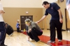 David Wickstrom, with Independence Place, instructs teachers how to play goalball by following the guide lines on the floor. Photo by Amy Wallot, Feb. 25, 2015