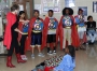 Karen McCuiston, director of the Post-Secondary Education and Resource Center at the Kentucky Center for School Safety, talks to students who are dressed as superheroes in Kayla Berg’s class at North Middle School (Hardin County) during an anti-bullying event at which students were encouraged to be “school safety superheroes.” Photo by Mike Marsee, Sept. 14, 2015