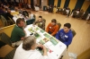 Anderson County Middle School 8th-grade students Alan Burkhead, Dalton Beasley and Ryan Madden discuss career options in agriculture with Eddie Reed and John Sedlacek during Operation Preparation at Kentucky State University. 
Photo by Amy Wallot, March 11, 2015