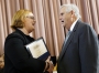 Commissioner Terry Holliday congratulates Allyson Vitato after she was named the Milken Family Foundation National Educator Award winner. Photo by Amy Wallot, Jan. 15, 2015