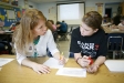 Berea College junior Alicia Carman works with 5th-grade student Cecilia Francis during Susan Walters’ language arts class at Camargo Elementary School (Montgomery County). Carman would like to teach 4th or 5th grade, where she feels she can make an impact preparing students for middle and high school. Photo by Amy Wallot, March 23, 2012