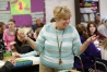 Kentucky Middle School Teacher of the Year Faye Smith laughs with students during her Algebra 1 class.  Photo by Amy Wallot, April 17, 2015