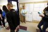 Faye Smith monitors the hall between classes.  Photo by Amy Wallot, April 17, 2015