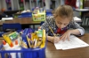 First-grade student Cami Ball finishes an addition worksheet during Marla English's class at Central Elementary School (Marshall County).Photo by Amy Wallot, April 21, 2015