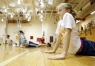 Mateline Clements does yoga during Audra Deli-Hoofnagle's 7th-grade class at Elkhorn Middle School (Franklin County). The learning target for the day was