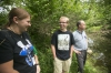 Science teachers Sarah White and B.W. Thornton talk with 8th-grade student Ben Richey in the outdoor classroom space at Royal Spring Middle School (Scott County). Photo by Amy Wallot, May 26, 2015