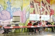 Travece Turner\'s classroom is beautifully painted with an urban theme at Holmes Middle School (Covington Independent). Photo by Amy Wallot, May 15, 2012