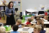 Library media specialist Heidi Neltner teaches internet safety to with kindergarten students at Johnson Elementary School (Ft. Thomas Independent). Neltner was sharing the story of Faux Paw The Techno Cat from iKeepSafe.org.Photo by Amy Wallot, Sept. 17, 2014