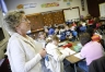 Roxanne Mitchell works with 5th-grade students editing sentences at North Middletown Elementary School (Bourbon County).Photo by Amy Wallot, Oct. 20, 2011