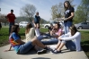 Students work on mathematics problems outside at Carroll County High School.Photo by Amy Wallot, April 14, 2011