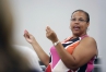 Kenton County middle school math teacher Tenisha Webb shares a problem solving strategy. Photo by Amy Wallot, July 20, 2015