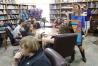 Metcalfe County High School Principal Kelly Bell talks with students in the library. “We’re trying to make reading a wonderful, life-long pleasure for them (students),” she said. Photo by Amy Wallot, May 17, 2013