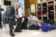 Education Commissioner Terry Holliday reads from “The Tempest” with 3rd-grade students Landon Jones, Patrick Jones and Reese Wilson during Holly Bloodworth\'s class at Murray Elementary School (Murray Independent). Photo by Amy Wallot, Jan. 11, 2012