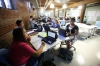 Students in a world studies/English class work in small groups for a project partnering with the Owensboro-Daviess County Convention & Visitors Bureau. Photo by Amy Wallot, Aug. 24 , 2015
