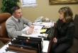 Knox County Director of Districtwide Programs Melissa Evans talks with Superintendent Walter Hulett about an upcoming professional development opportunity Feb. 8, 2011. Photo by Amy Wallot