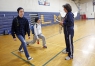 Sophomores Andy Kite and Alexis  Sheldon do lunges for P.E. teacher Rhonda Smith at Lloyd High School (Erlanger-Elsmere Independent). Photo by Amy Wallot, Feb. 24, 2015