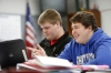 Seniors Hunter Hines and Garrett Baldwin research the effects of volcanoes on the color of the ocean during Stephanie Harmon's earth science class at Rockcastle County High School. Photo by Amy Wallot, April 9, 2015