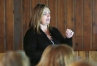 Program leader Stephanie Smith discusses the Rwandan genocide during the retreat. Photo by Amy Wallot, June 25, 2015