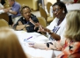 Veronica Sharber, a special education teacher at Hopkins County Central High School, discusses new activities to use students during Joanna Stevens' presentation.  Photo by Amy Wallot, June 15, 2015
