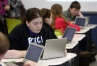 Freshman Rachel Halyard starts her assignment on a Chromebook in Tori Mousty's English  class at. Photo by Amy Wallot, Jan. 8, 2015