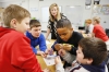 Fourth-grade teacher Karla Cloyd helps students with math manipulatives to create shapes while learning about the different types of angles at Tompkinsville Elementary School (Monroe County).Photo by Amy Wallot, April 20, 2015