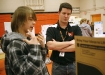 Eighth-grade student David Long describes his experiment to science teacher Sean Binder during the science fair at Williamstown Junior High School (Williamstown Ind.) Jan. 18, 2012.Photo by Amy Wallot