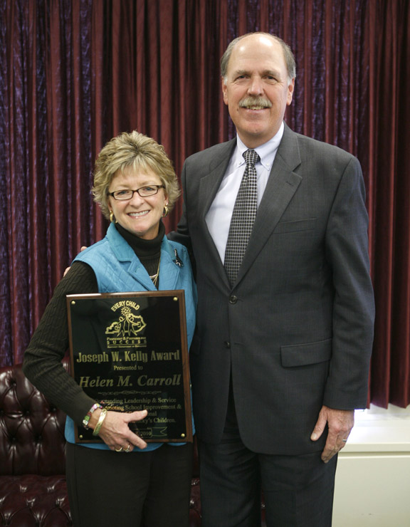Helen Carroll is presented with the Joseph W. Kelly Award (pictured) during the Kentucky Board of Education meeting Dec. 8, 2010 in Frankfort, Ky.