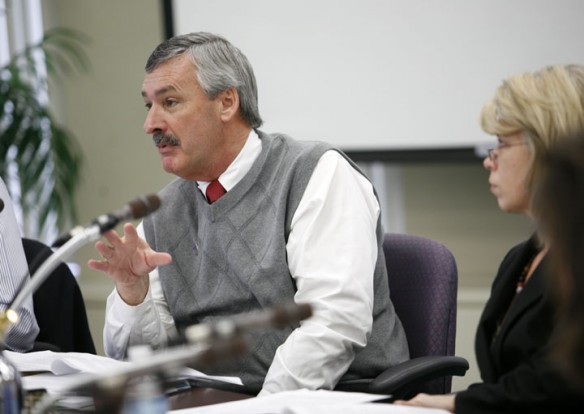 Vice Chair Roger Marcum speaks with the board about the use of readers on state tests during the February Kentucky Board of Education meeting. Photo by Amy Wallot, Feb. 1, 2012