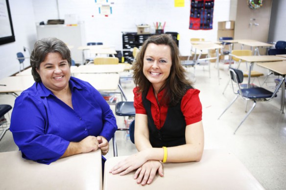 Special education teacher Stephanie Karl and mathematics teacher Sara Matthews co-teach at Caverna High School (Caverna Independent).