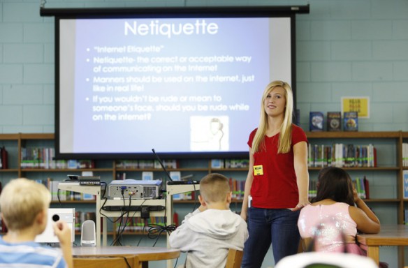 Garrard County High School senior Bethany Wright teaches students Internet safety at Lancaster Elementary School. Photo by Amy Wallot, Sept. 26, 2013
