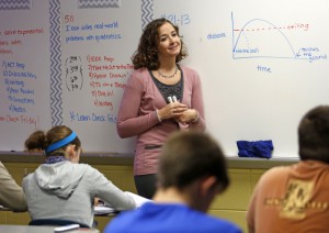 Joanna Howerton Stevens uses examples from sports to demonstrate the quadratic equation to her Algebra II class at Lincoln County High School. Photo by Amy Wallot, Nov. 21, 2013