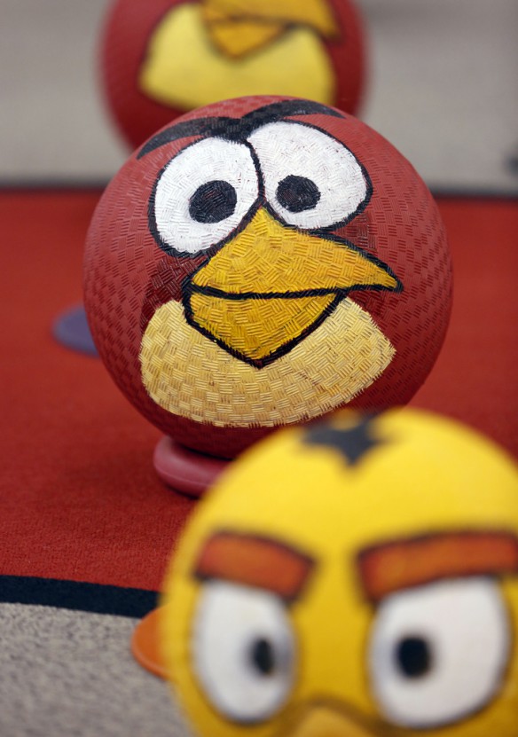 Angry Birds are lined up to to be thrown. Photo by Amy Wallot, Dec. 6, 2013