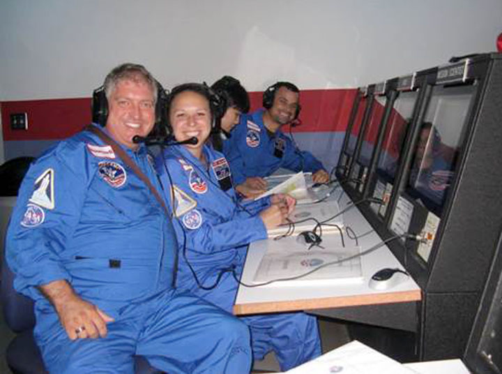 Michelle Hendricks, a teacher at Freedom Elementary School (Bullitt County), second from left, during a simulated mission at space camp. Photo submitted