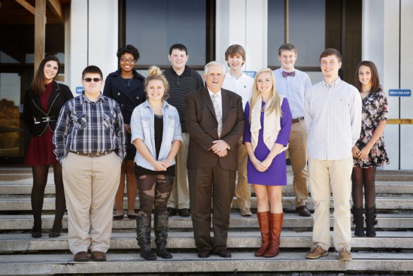 Next-Generation Student Advisory Council members are: (front row) Zachary Creekmore, Whitley County High School; Karson Johnson, Marshall County High School; Commissioner Terry Holliday; Deanie Pedigo, Barren County High School; Quincy Penn, Frankfort High School (Frankfort Independent); (back row) Emily Salamanca, Henry Clay High School (Fayette County); Charlese Matthews, Western High School (Jefferson County); Benjamin West, Central Hardin High School (Hardin County); Byron Cox, South Floyd High School (Floyd County), Grayson Ford, Trigg County High School and Kenzy Moore, Russell High School (Russell Independent). Photo by Amy Wallot, Oct. 29, 2014