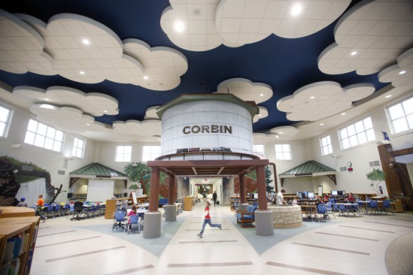 Corbin Primary School (Corbin Independent) was designed so that all of the hallways would flow through the library, making the library the hub of the school. Photo by Amy Wallot, Dec. 2, 2014