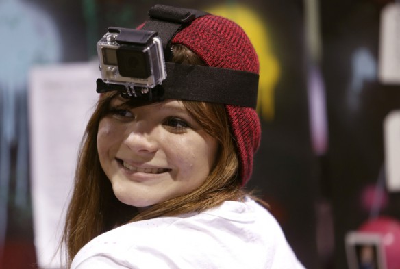 Eastside Technical Center (Fayette County) junior Jessica Bryant wears a GoPro camera to document her experience during the STLP state competition in Lexington, Ky. Photo by Amy Wallot, March 26, 2015