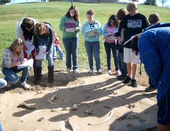Students at Mason County Middle School analyze fossil evidence in the outdoor science center that was built after teacher Brian McDowell won a $10,000 grant from Toyota. Photo submitted by Brian McDowell