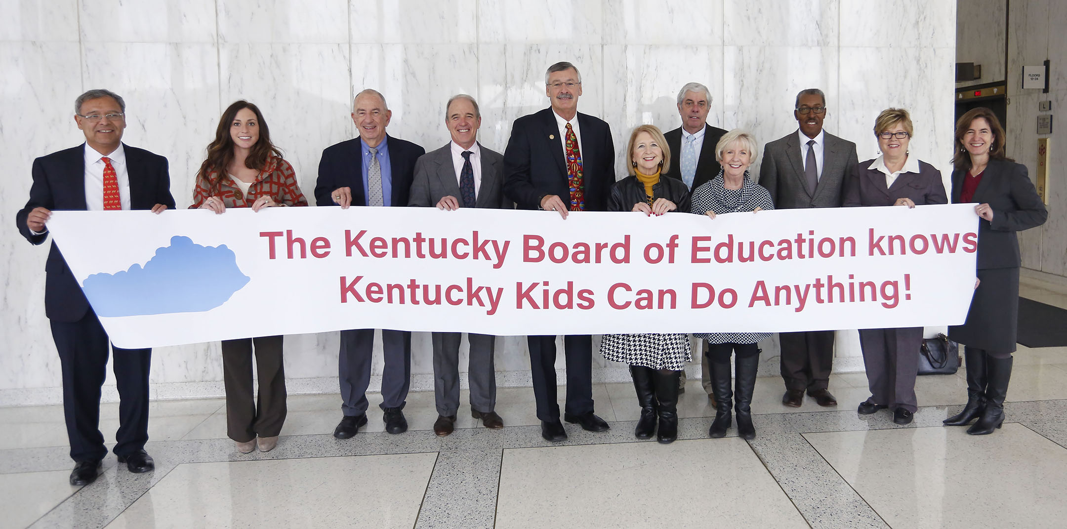 The Kentucky Board of Education participated in the "Kentucky Kids Can Do Anything" project started by Southern Middle School teacher Duane Keaton's after school film club. The club is trying to collect 1,000 pictures of people holding a sign that reads "Kentucky Kids Can Do Anything."