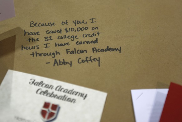 Since its inception in 2010, students enrolled in the Falcon Academy have earned thousands of college credits and saved more than $1.5 million as a result of taking college classes while still enrolled in high school. Some students have even been able to graduate from high school with a diploma and an associate degree. Photo by Becky Blessing, Feb. 4, 2016