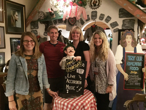 Officers of the Kentucky chapter of the American Association of Teachers of German gathered at the Gasthaus restaurant in Louisville for the annual immersion dinner. Attending last fall were, from left, Jillian Lykens (vice president), Jed Hale (treasurer), Susan Carson (secretary) and Erin Munsie (president). Submitted photo by Erin Munsie, Sept. 18, 2015