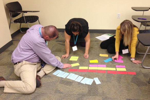A group of Kentucky teachers at an October 2015 Elevating and Celebrating Effective Teaching and Teachers meeting at Kentucky State University engaged in the coherence card sort activity that inspired deep discussions about the mathematical standards. Photo submitted by Dee Crescitelli