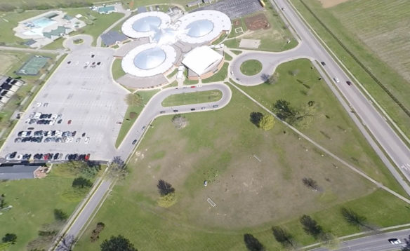 Almost a minute after the launch of a high-altitude weather balloon by Joshua Woodward's students at Berea Community High School, one of the cameras on board snapped a picture of the school. Photo courtesy of Joshua Woodward